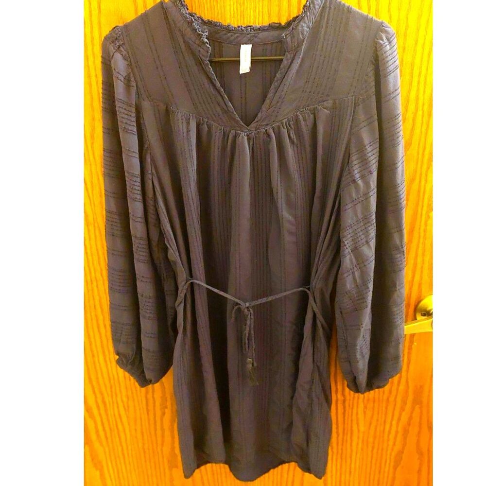 Gentle Fawn Navy Blue Textured Tassel Tie Boho Dress Women's Small Long Sleeve